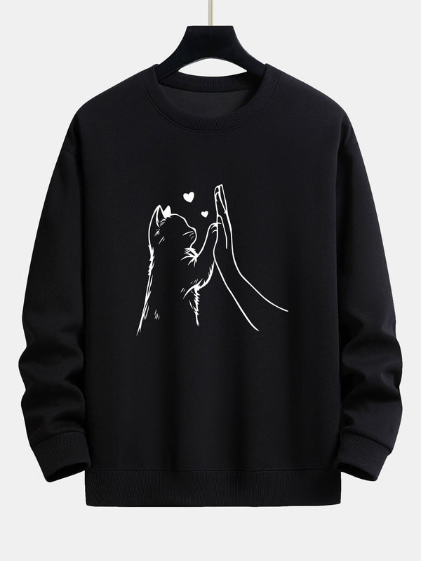 Cat High-Five Print Relax Fit Sweatshirt