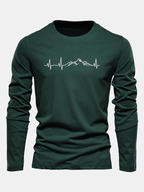Long Sleeve Heartbeat Print Cotton T-Shirt