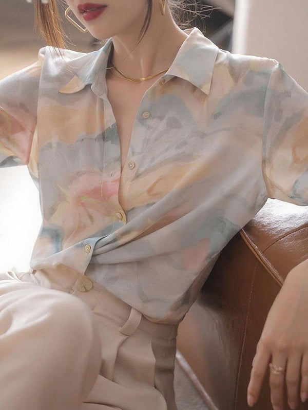 Chemise en Satin Imprimée avec Revers Élégant Maria