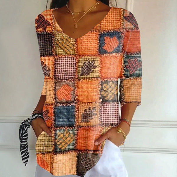 T-shirt Vintage avec Imprimé Feuilles