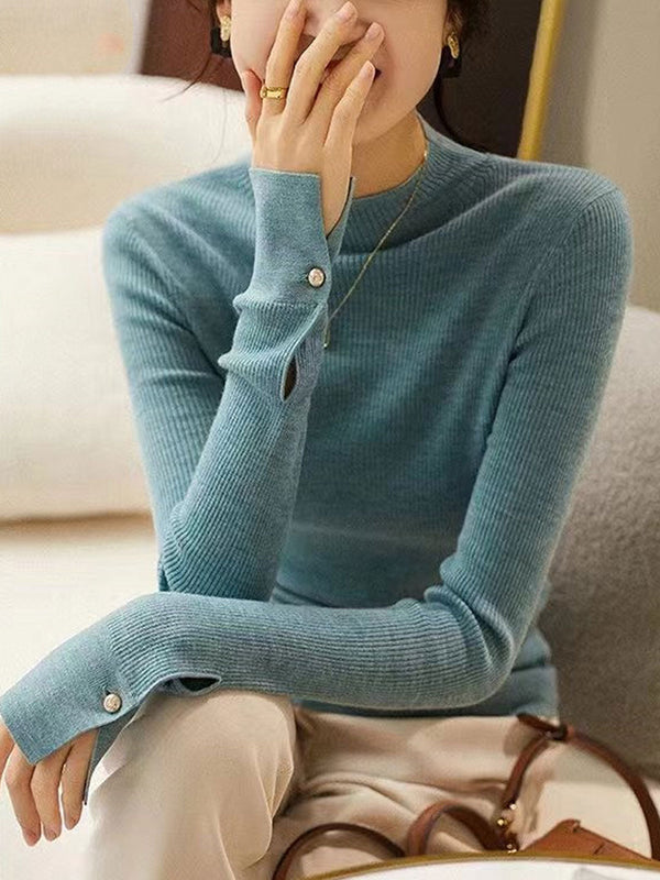 Pull en tricot à col roulé classique Sophia, couleur unie