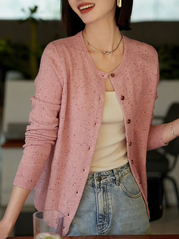 Cardigan en Tricot Uni à Col Rond Grace Classic