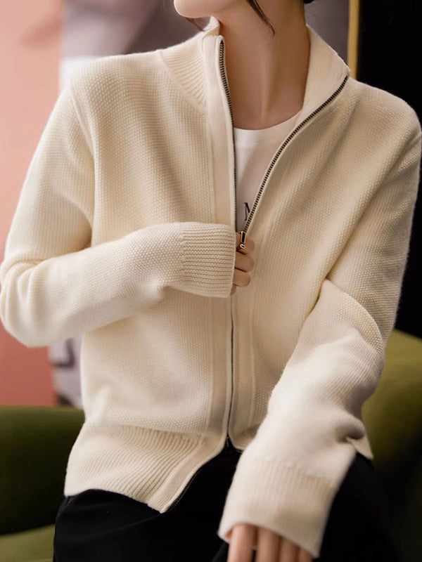 Cardigan Tricoté à Zip Ouvert Couleur Unie Emily