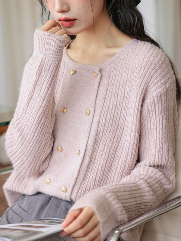 Cardigan en tricot double boutonnage à col rond Emily
