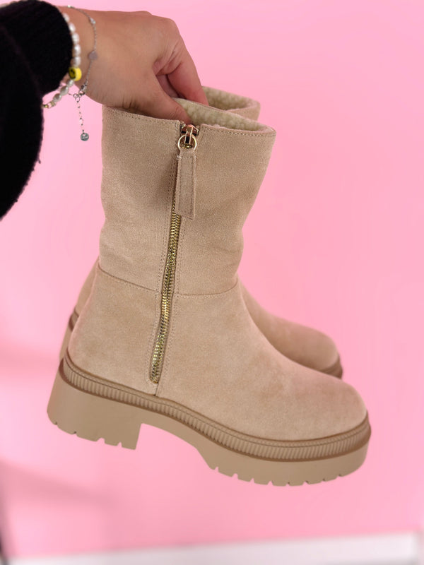 Bottes Zippées Beige Confortables