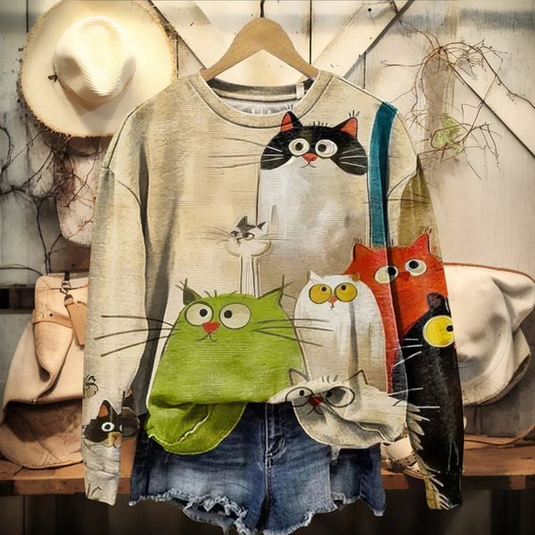 Sweatshirt Décontracté Avec Imprimé Chats