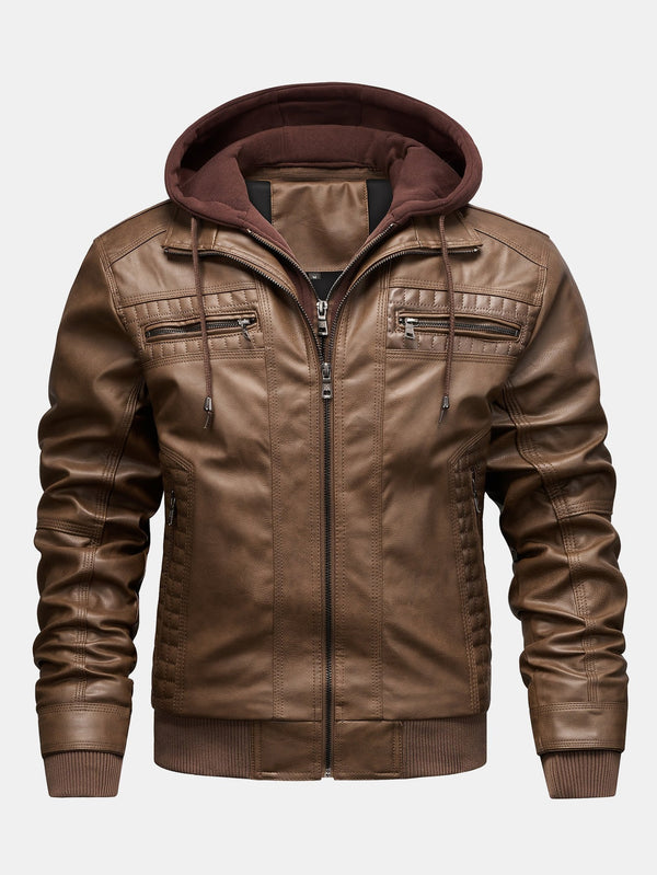 Veste 2 en 1 en cuir PU avec capuche détachable