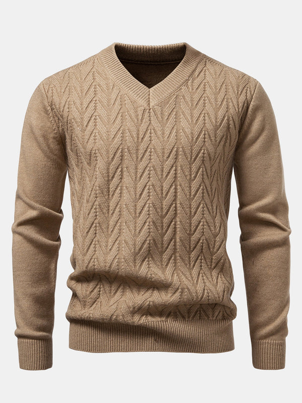 Heavyweight Geometric Jacquard V Neck Sweater