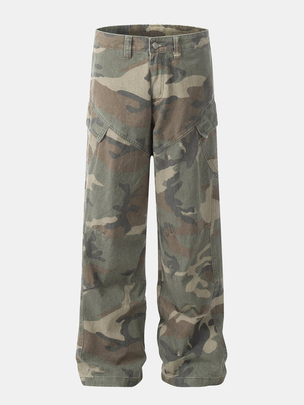Camouflage Washed Distressed Denim Baggy Pants