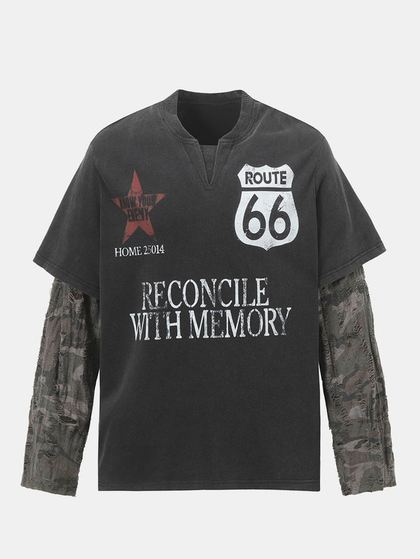 2-in-1 Distressed Graphic Slogan T-Shirt