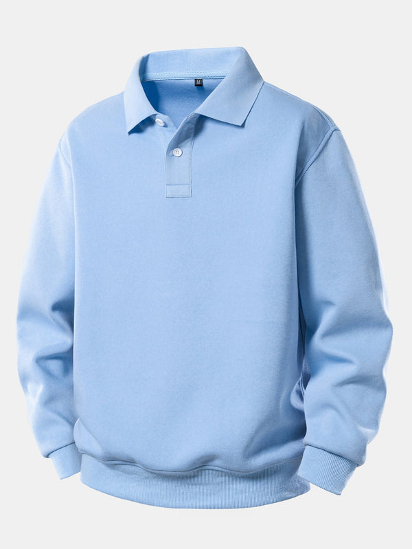 Solid Polo Collar Sweatshirt