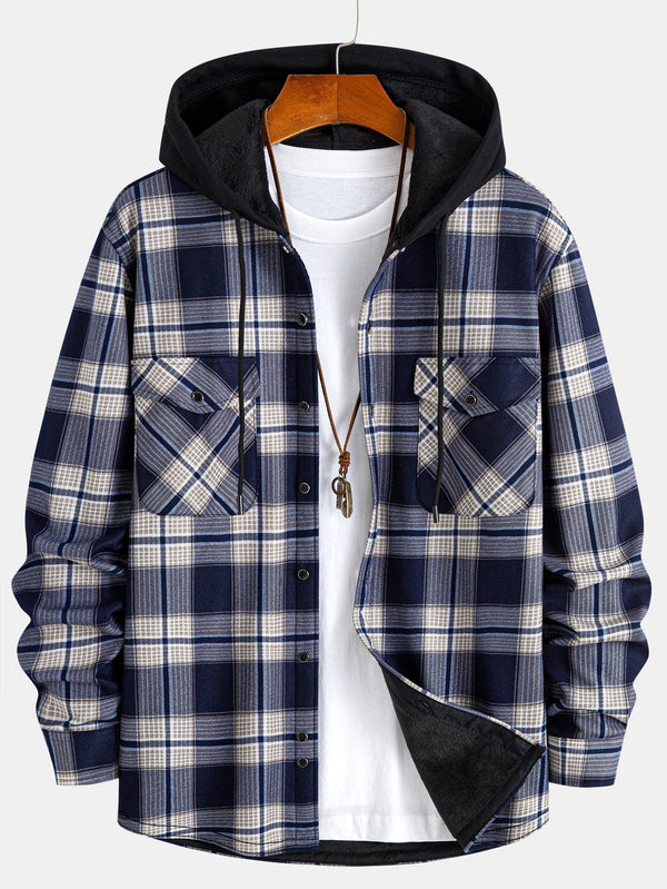 Hooded Flannel Shirt Lined with Fleece
