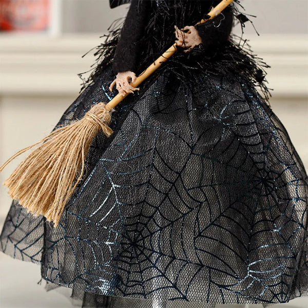 ORNEMENT/TOPPER POUPÉE SORCIÈRE HALLOWEEN AVEC BALAI