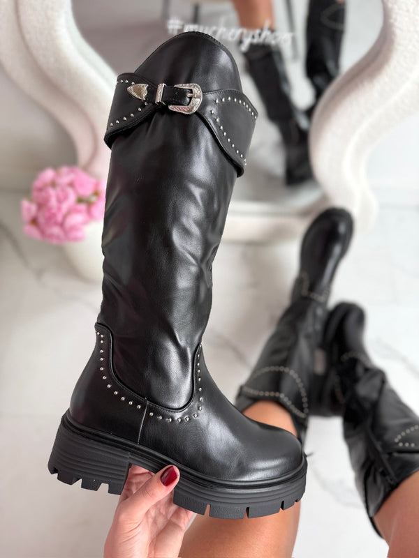 Bottes Hautes Noires à Clous