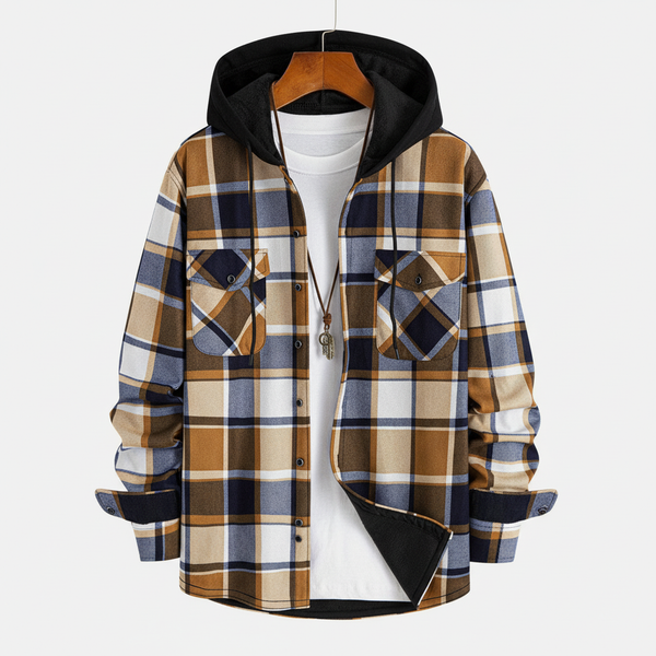 Flannel Fleece Lined Hooded Button Up Shirt